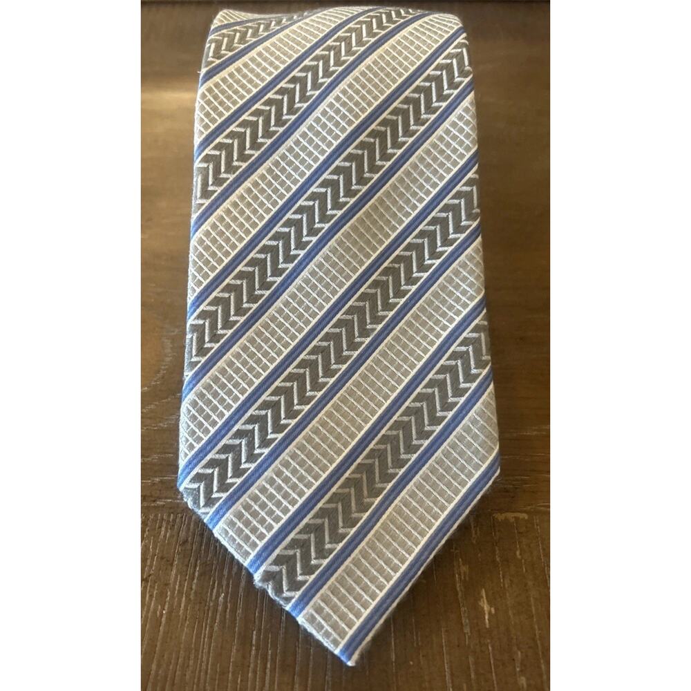 TINO COSMA Mens Italian Tie Luxury Edition 8-Ply Silk Gray Blue‎ Stripes 3.75”